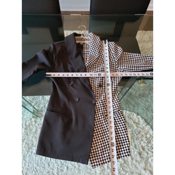 SHEIN Blazer Jacket Women Small Black White Houndstooth Double Breasted 4 Button - Picture 9 of 13